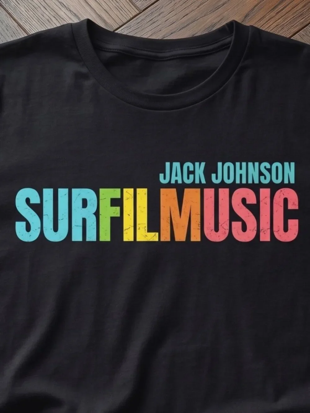 Jack Johnson Surfilmusic Graphic Vintage Style Black T-Shirt
